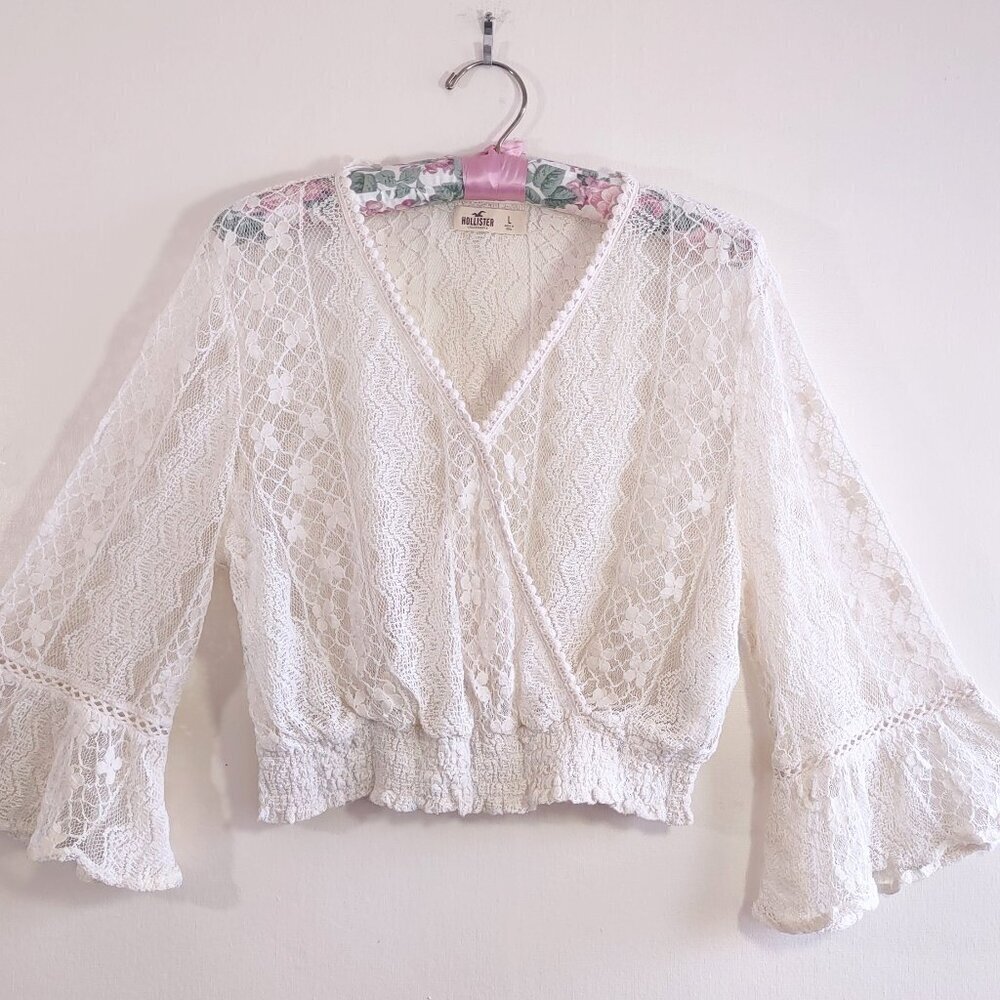 Hollister Boho Lace Peasant Top Large Bell Sleeves Coquette Festival Ren Faire
